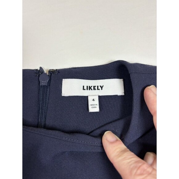 Likely Sheath Dress Navy Blue 4 Bell Sleeves Knee Length 3/4 Length Sleeve - Picture 9 of 10